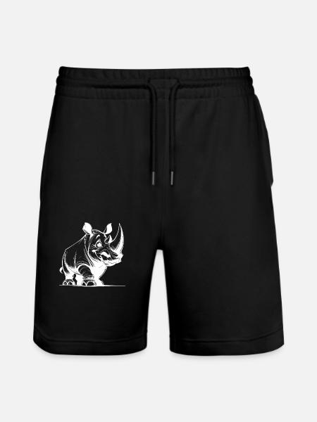 Grinning Rhinoceros Stroke Drawing Sketch - Stanley/Stella Trainer Unisex Organic Jogging Shorts - black