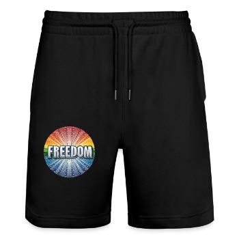 LGBTQ Freedom - Stanley/Stella Trainer Unisex Organic Jogging Shorts - black - Front - Nik (191cm) & Marisol (170cm)