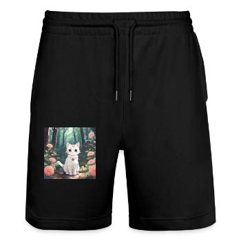 Anime Woodland Kitten - Stanley/Stella Trainer Unisex Organic Jogging Shorts - black - Front - Nik (191cm) & Marisol (170cm)