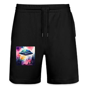 UFO farbig - Stanley/Stella Unisex Bio Joggingshorts Trainer  - Schwarz - Vorne - Nik (191cm) & Marisol (170cm)