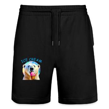 Eis Bär - Stanley/Stella Unisex Bio Joggingshorts Trainer  - Schwarz - Vorne - Nik (191cm) & Marisol (170cm)
