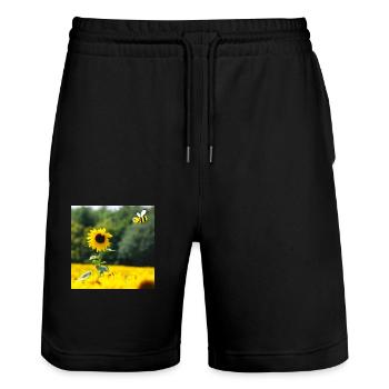 Bee Happy - Stanley/Stella Trainer Unisex Organic Jogging Shorts - black - Front - Nik (191cm) & Marisol (170cm)