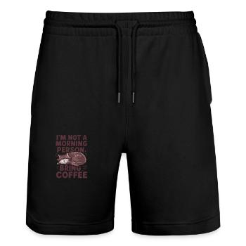 Ich bin kein Morgenmensch. Bring Kaffee mit. - Stanley/Stella Unisex Bio Joggingshorts Trainer  - Schwarz - Vorne - Nik (191cm) & Marisol (170cm)