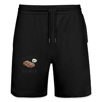 Schokolade ist die Antwort. Egal was die Frage ist - Stanley/Stella Unisex Bio Joggingshorts Trainer  - Schwarz - Vorne - Nik (191cm) & Marisol (170cm)