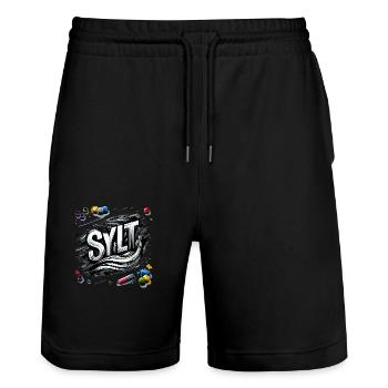 Sylt - Nordsee - Deutschland - Kampen - Insel - Stanley/Stella Unisex Bio Joggingshorts Trainer  - Schwarz - Vorne - Nik (191cm) & Marisol (170cm)