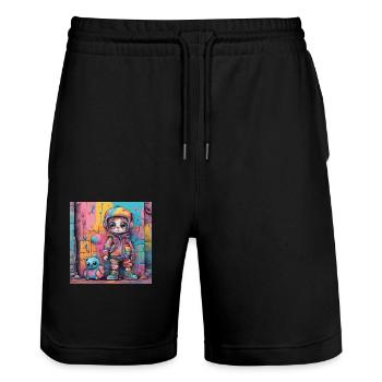 Kid Stardust - Stanley/Stella Trainer Unisex Organic Jogging Shorts - black - Front - Nik (191cm) & Marisol (170cm)