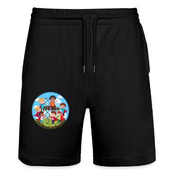 Superhero ADNP Syndrome - Stanley/Stella Trainer Unisex Organic Jogging Shorts - black - Front - Nik (191cm) & Marisol (170cm)