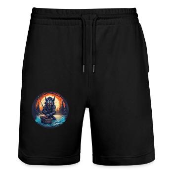Creepy Halloween Party Costume Werewolf Fishing - Stanley/Stella Trainer Unisex Organic Jogging Shorts - black - Front - Nik (191cm) & Marisol (170cm)