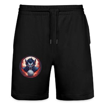 Spooky Halloween party costume - Stanley/Stella Trainer Unisex Organic Jogging Shorts - black - Front - Nik (191cm) & Marisol (170cm)