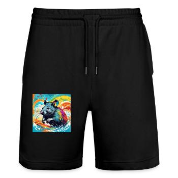 RAT color - Stanley/Stella Unisex Bio Joggingshorts Trainer  - Schwarz - Vorne - Nik (191cm) & Marisol (170cm)