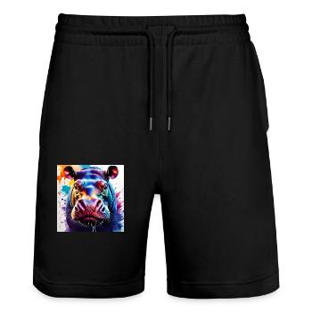 Hippo coloured - Stanley/Stella Trainer Unisex Organic Jogging Shorts - black - Front - Nik (191cm) & Marisol (170cm)
