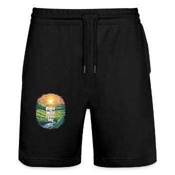 Make the most of every day - Stanley/Stella Trainer Unisex Organic Jogging Shorts - black - Front - Nik (191cm) & Marisol (170cm)