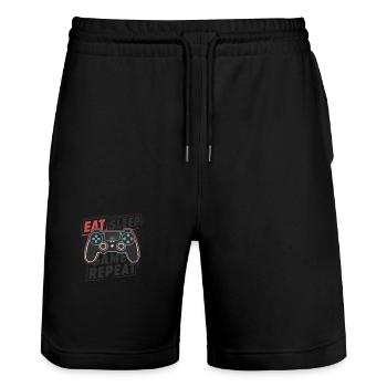 Eat, Sleep, Game, Repeat - Stanley/Stella Unisex Bio Joggingshorts Trainer  - Schwarz - Vorne - Nik (191cm) & Marisol (170cm)