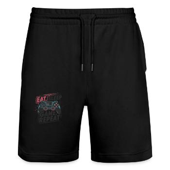 Eat, Sleep, Game, Repeat - Stanley/Stella Unisex Bio Joggingshorts Trainer  - Schwarz - Vorne - Nik (191cm) & Marisol (170cm)
