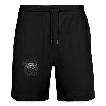 Eat, Sleep, Game, Repeat - Stanley/Stella Unisex Bio Joggingshorts Trainer  - Schwarz - Vorne - Nik (191cm) & Marisol (170cm)