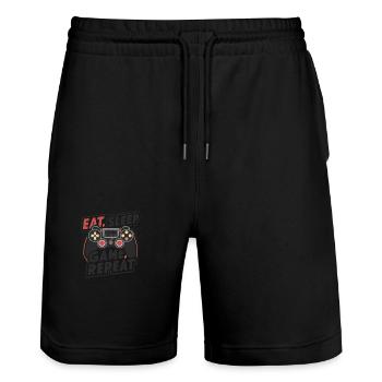 Eat, Sleep, Game, Repeat - Stanley/Stella Unisex Bio Joggingshorts Trainer  - Schwarz - Vorne - Nik (191cm) & Marisol (170cm)