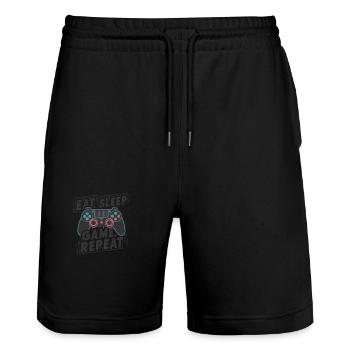 Eat, Sleep, Game, Repeat - Stanley/Stella Unisex Bio Joggingshorts Trainer  - Schwarz - Vorne - Nik (191cm) & Marisol (170cm)