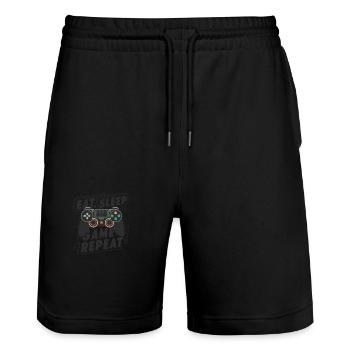 Eat, Sleep, Game, Repeat - Stanley/Stella Unisex Bio Joggingshorts Trainer  - Schwarz - Vorne - Nik (191cm) & Marisol (170cm)