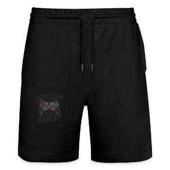Eat, Sleep, Game, Repeat - Stanley/Stella Unisex Bio Joggingshorts Trainer  - Schwarz - Vorne - Nik (191cm) & Marisol (170cm)