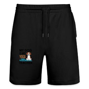 My dog is my yoga teacher - Stanley/Stella Trainer Unisex Organic Jogging Shorts - black - Front - Nik (191cm) & Marisol (170cm)