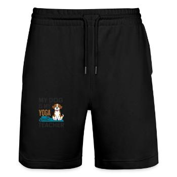 My dog is my yoga teacher - Stanley/Stella Trainer Unisex Organic Jogging Shorts - black - Front - Nik (191cm) & Marisol (170cm)