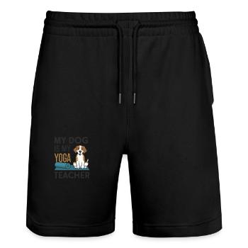 My dog is my yoga teacher - Stanley/Stella Trainer Unisex Organic Jogging Shorts - black - Front - Nik (191cm) & Marisol (170cm)