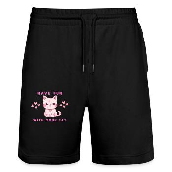 Viel Spaß mit Ihrer Katze - Stanley/Stella Unisex Bio Joggingshorts Trainer  - Schwarz - Vorne - Nik (191cm) & Marisol (170cm)