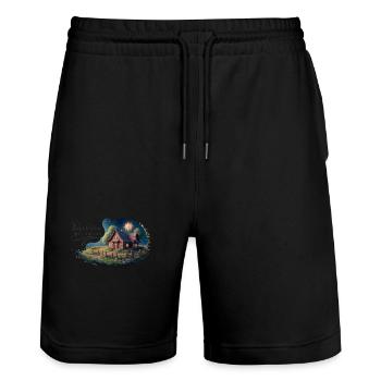 Live simply, dream big - Stanley/Stella Trainer Unisex Organic Jogging Shorts - black - Front - Nik (191cm) & Marisol (170cm)