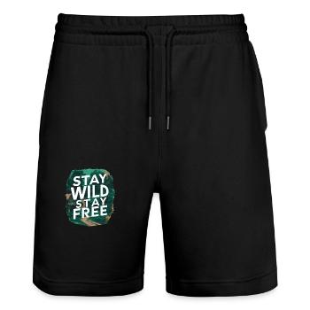 Bleib wild, bleib frei - Stanley/Stella Unisex Bio Joggingshorts Trainer  - Schwarz - Vorne - Nik (191cm) & Marisol (170cm)