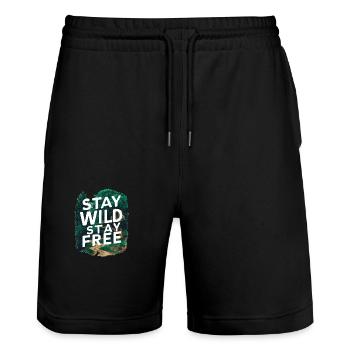 Bleib wild, bleib frei - Stanley/Stella Unisex Bio Joggingshorts Trainer  - Schwarz - Vorne - Nik (191cm) & Marisol (170cm)