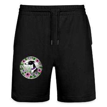 Black and White Greyhound - Stanley/Stella Trainer Unisex Organic Jogging Shorts - black - Front - Nik (191cm) & Marisol (170cm)