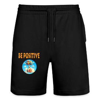 Be Positive - Stanley/Stella Trainer Unisex Organic Jogging Shorts - black - Front - Nik (191cm) & Marisol (170cm)
