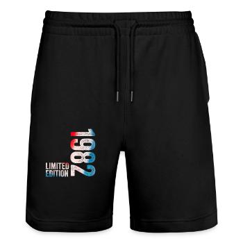 Geburtstagsgeschenk 1982 Limitierte Auflage 1982 - Stanley/Stella Unisex Bio Joggingshorts Trainer  - Schwarz - Vorne - Nik (191cm) & Marisol (170cm)