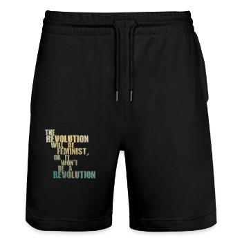 Die Revolution wird feministisch sein, oder wird sie es nicht sein - Stanley/Stella Unisex Bio Joggingshorts Trainer  - Schwarz - Vorne - Nik (191cm) & Marisol (170cm)