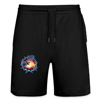 Dinosaurier T-Rex Aufkleber - Stanley/Stella Unisex Bio Joggingshorts Trainer  - Schwarz - Vorne - Nik (191cm) & Marisol (170cm)