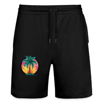 Tropical palm tree at sunset – holiday motif - Stanley/Stella Trainer Unisex Organic Jogging Shorts - black - Front - Nik (191cm) & Marisol (170cm)