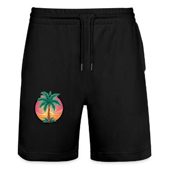 Tropical palm tree at sunset – holiday motif - Stanley/Stella Trainer Unisex Organic Jogging Shorts - black - Front - Nik (191cm) & Marisol (170cm)