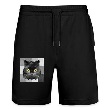 Katze - Stanley/Stella Unisex Bio Joggingshorts Trainer  - Schwarz - Vorne - Nik (191cm) & Marisol (170cm)