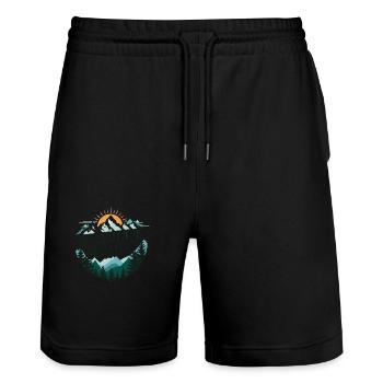 Adventure Awaits – Bergpanorama - Stanley/Stella Unisex Bio Joggingshorts Trainer  - Schwarz - Vorne - Nik (191cm) & Marisol (170cm)