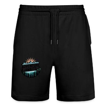 Adventure Awaits – Bergpanorama - Stanley/Stella Unisex Bio Joggingshorts Trainer  - Schwarz - Vorne - Nik (191cm) & Marisol (170cm)
