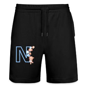 Lettre n bleue ours - Short de jogging bio TRAINER Stanley/Stella unisexe - noir - Devant - Nik (191cm) & Marisol (170cm)