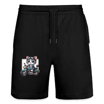 Soft Kitty Gifts - Stanley/Stella Trainer Unisex Organic Jogging Shorts - black - Front - Nik (191cm) & Marisol (170cm)