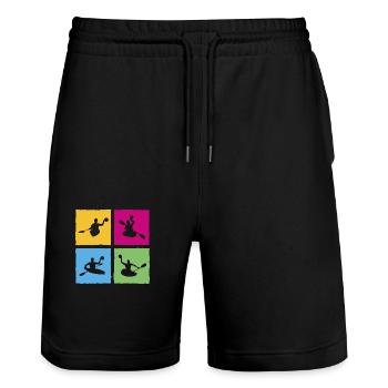 Kanupolo Canoe Polo Spieler Retro Style - Stanley/Stella Unisex Bio Joggingshorts Trainer  - Schwarz - Vorne - Nik (191cm) & Marisol (170cm)