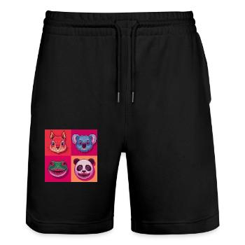 Pop-Art Smile Koala Panda Frosch horror Halloween - Stanley/Stella Unisex Bio Joggingshorts Trainer  - Schwarz - Vorne - Nik (191cm) & Marisol (170cm)