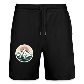 Minimalistische Berge, Wasser, See, Natur, Sonne - Stanley/Stella Unisex Bio Joggingshorts Trainer  - Schwarz - Vorne - Nik (191cm) & Marisol (170cm)