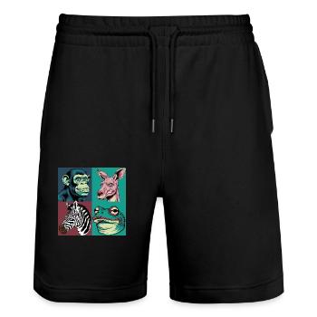 Pop-art Tiere Affe Zebra Frosch Känguru Halloween - Stanley/Stella Unisex Bio Joggingshorts Trainer  - Schwarz - Vorne - Nik (191cm) & Marisol (170cm)