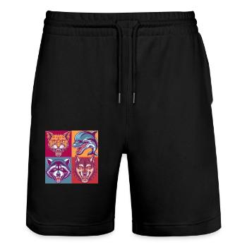 Pop-art Tiere Cat Delphin Wolf Waschbär Halloween - Stanley/Stella Unisex Bio Joggingshorts Trainer  - Schwarz - Vorne - Nik (191cm) & Marisol (170cm)