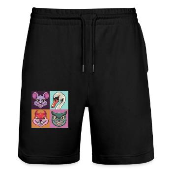 Pop-art Schwan Maus Eichhörnchen Eule Smile - Stanley/Stella Unisex Bio Joggingshorts Trainer  - Schwarz - Vorne - Nik (191cm) & Marisol (170cm)