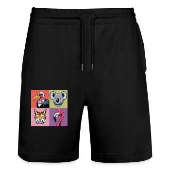 Pop-art Koala Luchs Geier Flamingo bunt Smile - Stanley/Stella Unisex Bio Joggingshorts Trainer  - Schwarz - Vorne - Nik (191cm) & Marisol (170cm)
