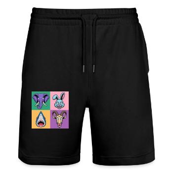 Popart coloré éléphant lapin requin chèvre - Short de jogging bio TRAINER Stanley/Stella unisexe - noir - Devant - Nik (191cm) & Marisol (170cm)
